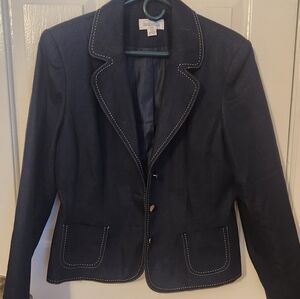 Classic Isabella Suits Navy Blazer with White Stitching With Silver Buttons